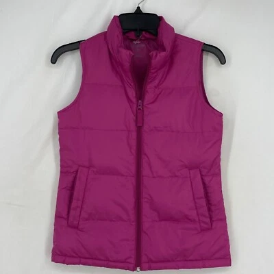 Chaleco acolchado Lands' End para niñas talla pequeña rosa fucsia cremallera bolsillos delanteros Foto 1 de 4