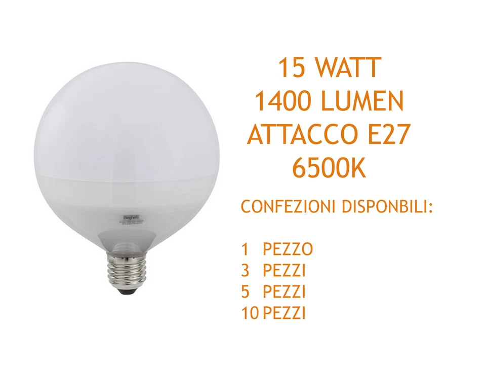 LAMPADA GLOBO LED 6500K 15W E27 1400LM ELPLAST BEGHELLI 56818 VARIE CONFEZIONI - Immagine 1 di 1