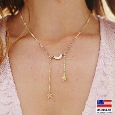 Moda Mujeres Cadena Joyería Collar Simple Doble Estrella Luna Estilo Colgante 0948 Foto 1 de 4