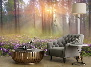 Wallpaper Magic Forest Wall Mural Flowers Landscape Photo DECOR Paper Poster Art - Foto 1 di 9