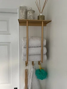 Bathroom Wall Mounted Storage Hangers with tier Towel Rack and Shelf Gold finish - Picture 1 of 8