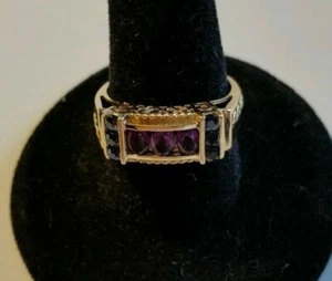 Natural Amethyst Blue Sapphire 10k Yellow Gold Ring Raised setting Sz 6.5 - Picture 1 of 9