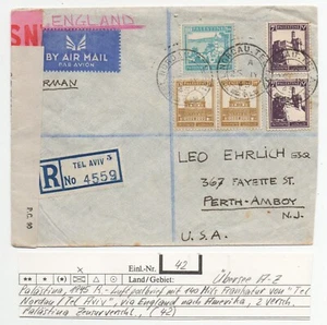 Palästina 25.JJ.1945 Tel Aviv nach New York, Über Nordatlantikroute, Brief. RRR - Bild 1 von 2
