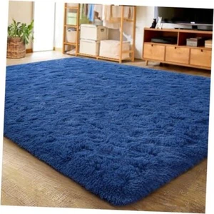 Ultra Soft Indoor Modern Area Rugs Fluffy Living Room 3' x 5' Light Navy - Picture 1 of 7