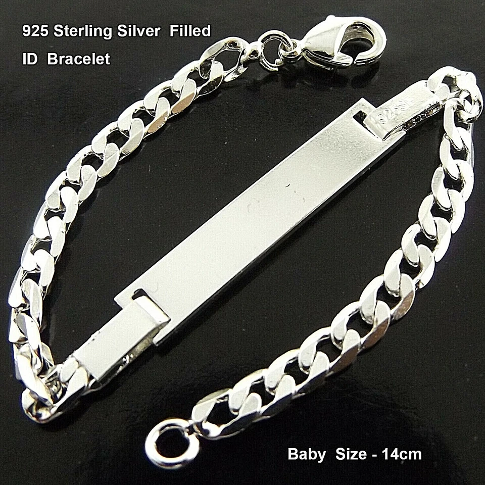 ID Bangle Real 925 Sterling Silver Filled Kids Baby Identification Bracelet 14cm - Image 1 of 3
