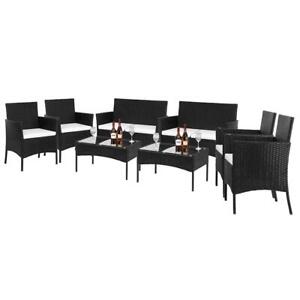 8 Pieces Patio Wicker Furniture Outdoor Rattan Sofa Lawn Conversation Table Set