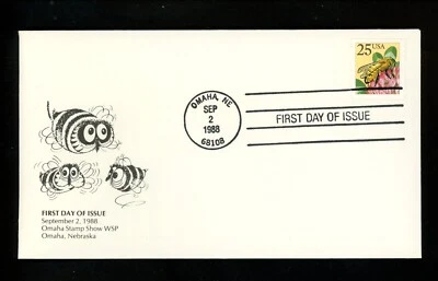 US FDC #2281 Omaha Philatelic Society 1988 Omaha NE Honeybee Insect HC - Image 1 of 2