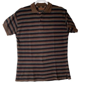 Yves Saint Laurent YSL Sportswear Striped Polo Shirt Medium Brown Teal Cotton - Picture 1 of 7