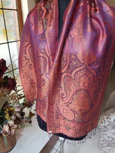 100% SEDA PASHMINA JAMAWAR PAISLEY JAMAVAR BUFANDA DISEÑADOR Iridiscente Echarpe - Imagen 1 de 7