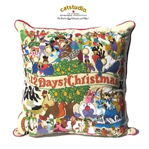 NEW Catstudio 12 DAYS OF CHRISTMAS X-LARGE 30" x 30" Pillow Hand Embroidered - Picture 1 of 13