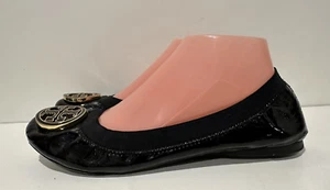 Tory Burch Mujer Talla 8.5 M Negro Cuero Dorado Logo Elástico Plano Bailarina Zapato - Imagen 1 de 15