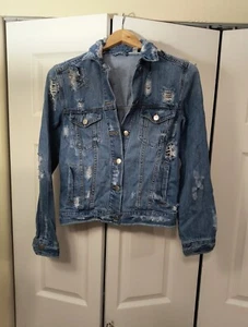 BP Nordstrom Women’s Distressed Denim Jean Jacket Pockets Size XXS - Picture 1 of 12