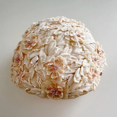 Vintage YVETTE New York Pearl Bead Blossom Juliet Hat Fascinator : Pale Pink - Image 1 of 4