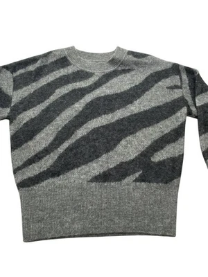 Banana Republic Sweater Womens Medium Gray Black Zebra Stripe Alpaca Blend Vtg - Image 1 of 4