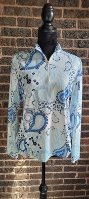 X By Gottex Womens Blue Floral Paisley 1/4 Zip Golf Pullover Size Medium - Image 1 of 4