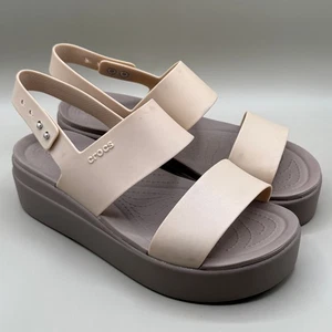 Crocs LiteRide Women's Beige Wedge Platform Sandals Size 8 - Picture 1 of 8