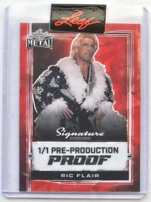 RIC FLAIR 1/1 RED CRYSTAL 2024 LEAF METAL SIGNATURE SERIES PRE-PRODUCTION PROOF  - Image 1 of 4