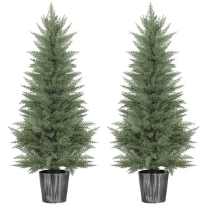 Cipresso Artificiale Set di 2 Foglie in PE per Interno Esterno 135 cm - Foto 1 di 9