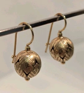 14 Kt Italienische Gelbgold Schöne Blattform Perlen Ohrhänger 1990er - Bild 1 von 5