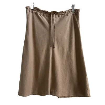 Falda de lino rayón línea A acanalada lazo cintura beige neutro silencioso trabajo de lujo  Foto 1 de 4