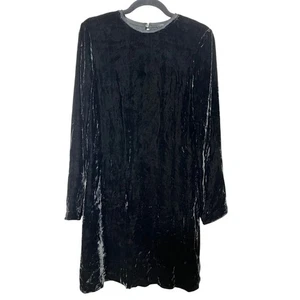 NWT Theory Black Velvet Crinkle Dress Long Sleeve Keyhole Back Size P MRSP $435 - Picture 1 of 9