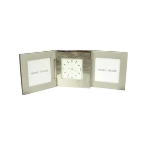 Reloj de escritorio vintage JP Morgan Chase triple marco de fotos plateado hecho en Japón - Imagen 1 de 7