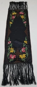 Vintage French Hand Embroidered Floral Fringe Table Runner 126x48cm  - Picture 1 of 10
