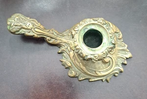 Antique Ornate Solid Bronze Brass Chamber Candle Stick Holder Lion Handle 6.5" - Picture 1 of 7