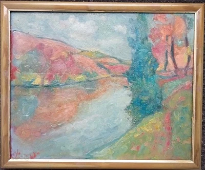 Tableau Peinture Paysage Creuse Style Impressionniste  Huile Sur Carton Signé - Photo 1/4