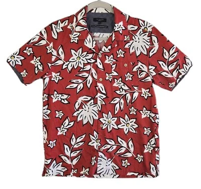 Camisa de campamento hawaiana Ted Baker para hombre talla 2 (pequeña) de algodón roja floral con cuello bucle Foto 1 de 4