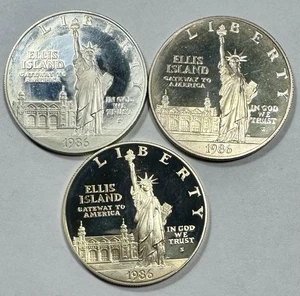 1986-S US Mint Statue of Liberty Proof Silver Dollars lot of 3 - Picture 1 of 3