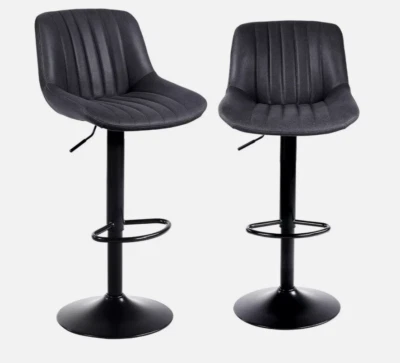 Bar Stools X 2 Swivel Barstools Adjustable PU Leather Chairs Kitchen Island New - Image 1 of 4
