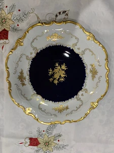 Antique Vintage Reichenbach Cobalt With Roses Big Cake Plate.13”Large.Excellent! - Picture 1 of 7