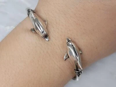 Brazalete doble delfín de plata esterlina Kabana ~ 6-3/4" ~ 17,2 g ~ 3-K300 Foto 1 de 4
