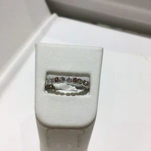 10 K White Gold Stackable Genuine Garnet And Diamond Ring - Picture 1 of 1