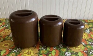 Set 3 Bidoni Nidificazione Plastica Marrone Space Age Vintage USA - Foto 1 di 14