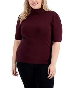 Alfani - Elbow Sleeve Turtleneck Sweater - Women - Plus - 1X - Rich Malbec - Picture 1 of 3