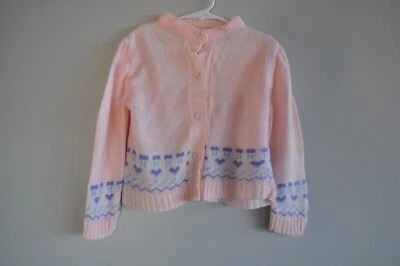 Vintage Sweater Girls size 4 Long Sleeve Pink Cardigan Pastel - Image 1 of 4