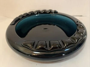 VTG 1960s Blenko? Blue Ashtray Art Glass Applied Ridges 11” Large! Pontil Mark - Picture 1 of 6