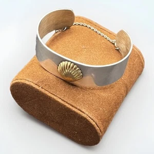 Vtg. Rare Pierre Cardin Sterling 14K Gold Sea Shell Cuff Bracelet 1970's Paris - Picture 1 of 7