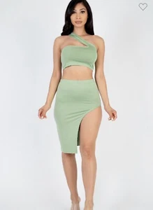 One shoulder Crop Top & High Split Midi Skirt Set (Medium) - Picture 1 of 1