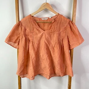 Country Road Blouse Top Womens 4 Orange Cotton Silk Blend Short Sleeve Cropped - Picture 1 of 11