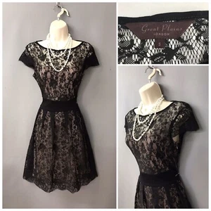 Great Plains London Black Laced Midi Occasion Dress Small - Picture 1 of 12
