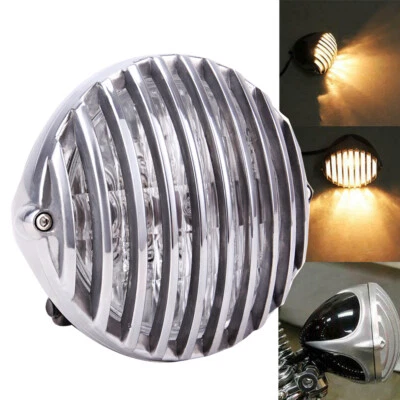 Motorcycle Headlight Lamp Finned Grill For Harley Chopper Dyna Cafe Racer Custom - Image 1 of 4