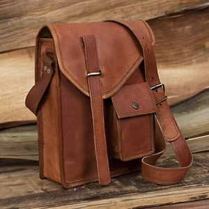 Genuine Leather Shoulder Bag Mens Crossbody Bag Sling Satchel Bag Tablet Bag Men - Picture 1 of 10