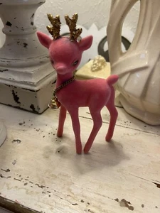 Vintage ROSA RENTIER beflockt HIRSCH Weihnachten MCM MADE IN JAPAN Samt Inarco - Bild 1 von 5