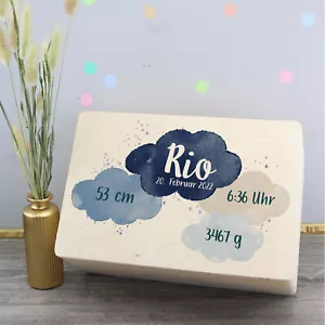 Erinnerungsbox "Wolken - Rio" Erinnerungskiste Baby Junge Mädchen Taufe - Bild 1 von 5