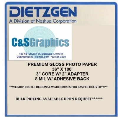 Rollo de papel fotográfico trasero adhesivo 36" x 100' 8MIL brillo INYECCIÓN DE TINTA ACUOSA Foto 1 de 3