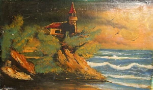 VINTAGE IMPRESSIONIST OIL PAINTING LANDSCAPE SEASCAPE LIGHT TOWER - Picture 1 of 12