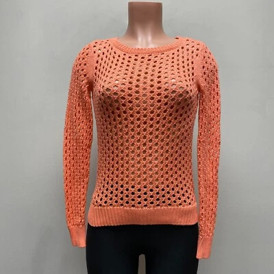 Michael Kors 女式加勒比粉色钩针编织开放式针织圆领毛衣 XS $89 全新 — 第 1/4 张图片